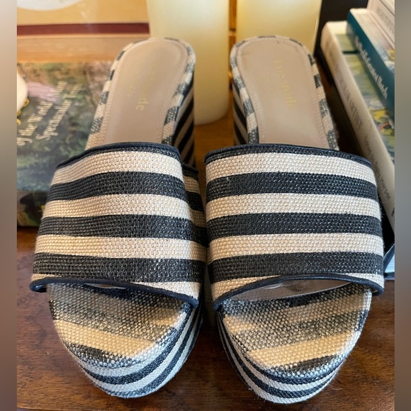 Kate Spade New York Ibiza Platform Sandals Black White Stripe - Picture 13 of 14